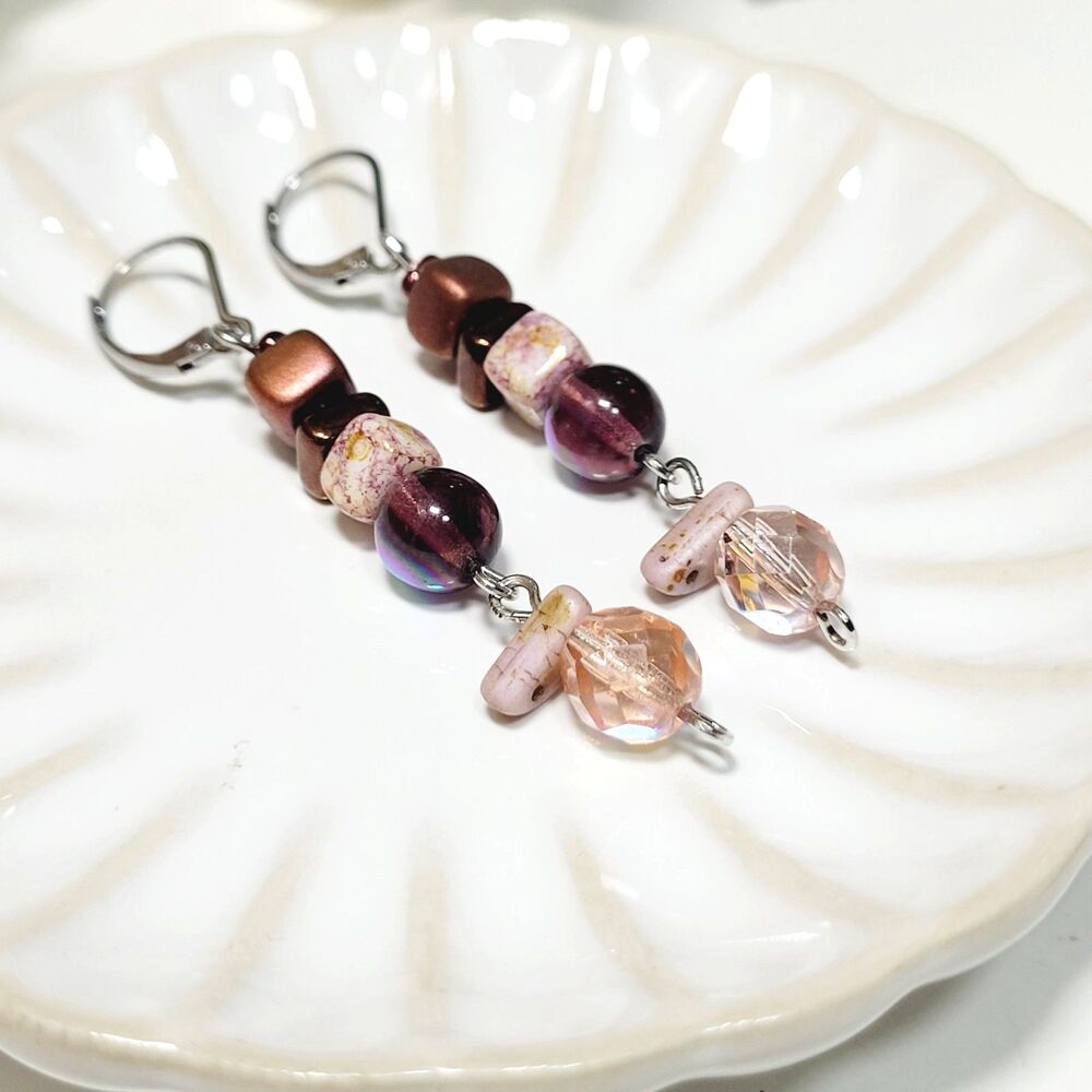 NEW BOHEMIALIZ earrings 689rose#mfs Czech rose pink dangle earrings fairy earrin